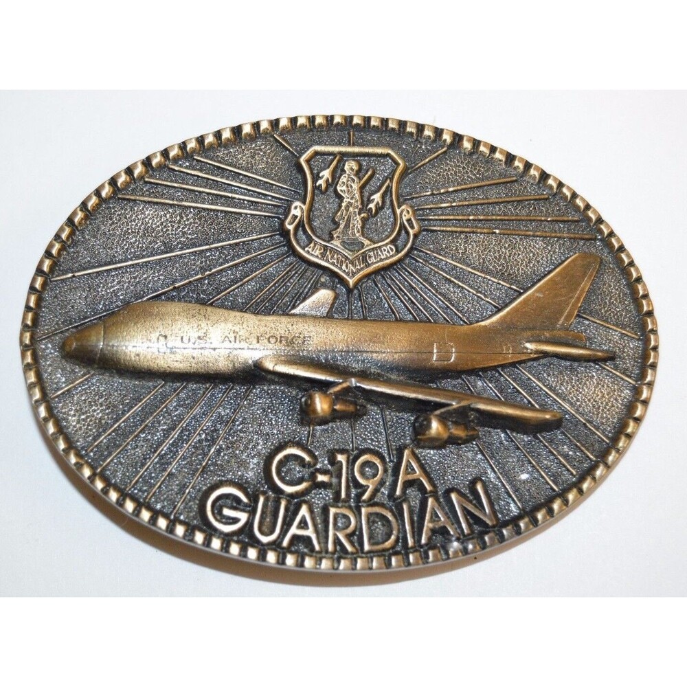 Vintage National Air Guard C-19A Guardian USAF Air Force Brass Tone Belt Buckle